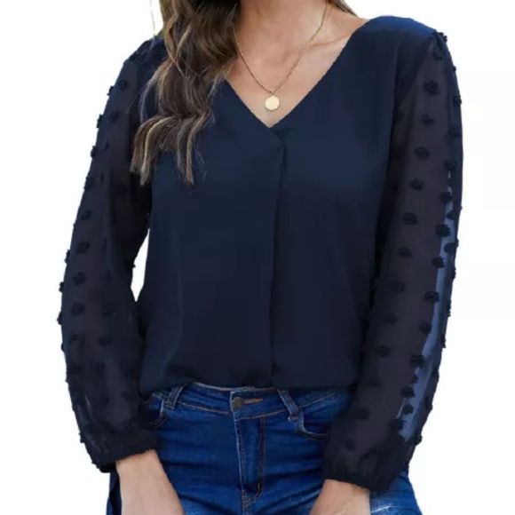 Blue Swiss Dot Blouse - Picture 1 of 8